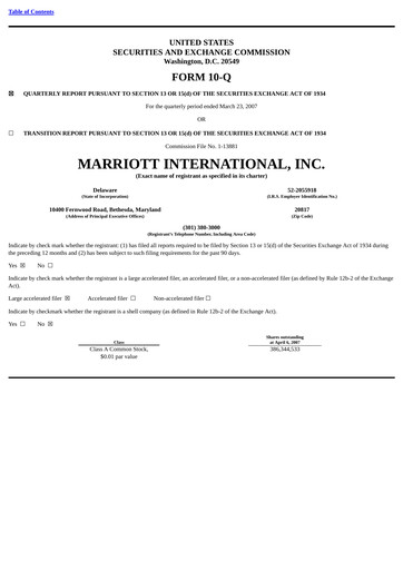 Thumbnail Marriott International Quarterly Report 2007-q1