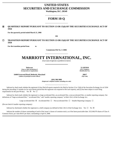 Thumbnail Marriott International Quarterly Report 2008-q1