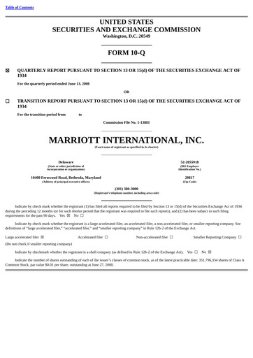 Thumbnail Marriott International Quarterly Report 2008-q2