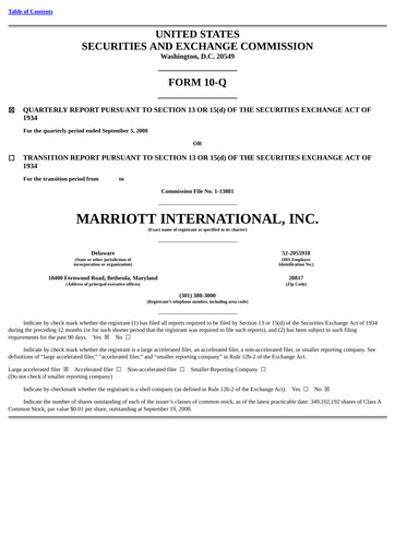 Thumbnail Marriott International Quarterly Report 2008-q3