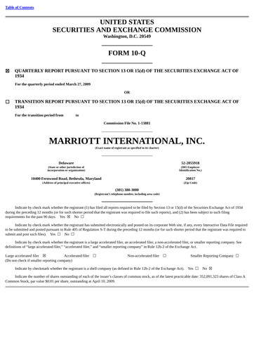 Thumbnail Marriott International Quarterly Report 2009-q1
