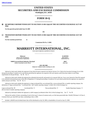 Thumbnail Marriott International Quarterly Report 2009-q2