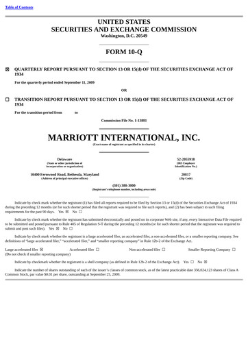 Thumbnail Marriott International Quarterly Report 2009-q3
