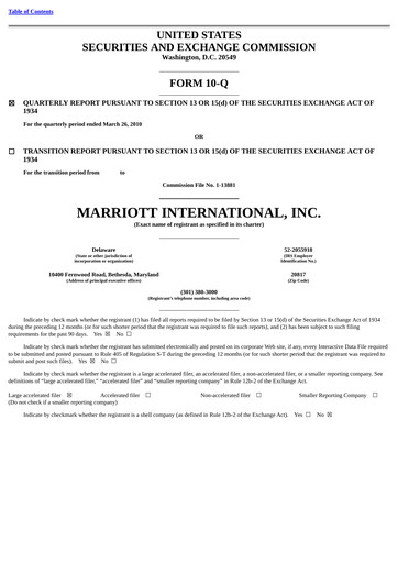 Thumbnail Marriott International Quarterly Report 2010-q1