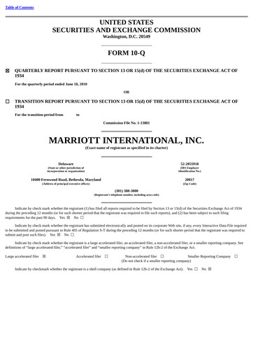 Thumbnail Marriott International Quarterly Report 2010-q2