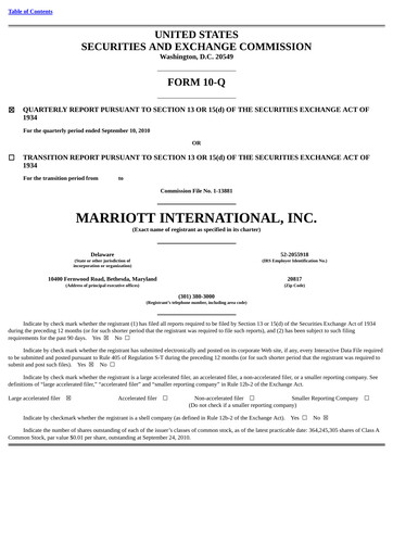 Thumbnail Marriott International Quarterly Report 2010-q3
