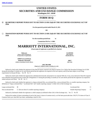 Thumbnail Marriott International Quarterly Report 2011-q1