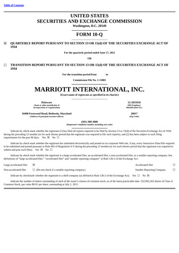 Thumbnail Marriott International Quarterly Report 2011-q2