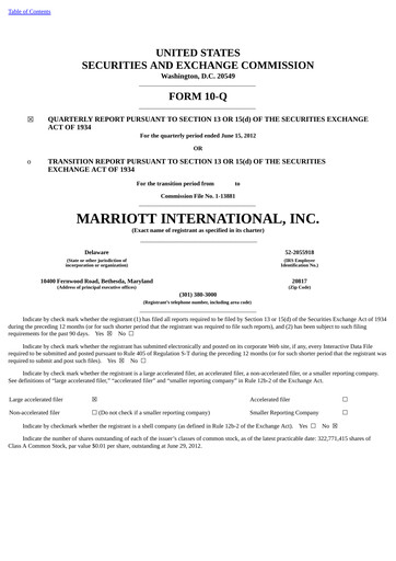 Thumbnail Marriott International Quarterly Report 2012-q2