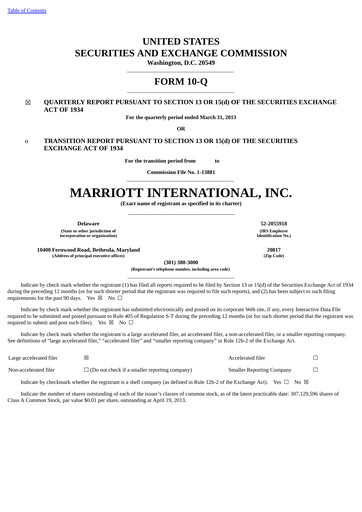 Thumbnail Marriott International Quarterly Report 2013-q1