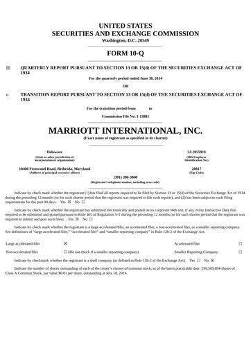 Thumbnail Marriott International Quarterly Report 2014-q2