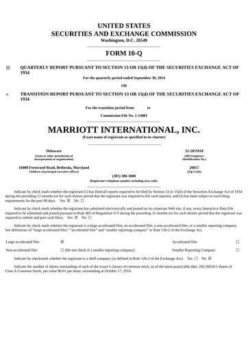 Thumbnail Marriott International Quarterly Report 2014-q3