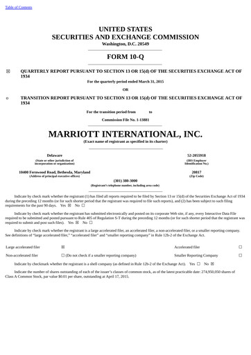 Thumbnail Marriott International Quarterly Report 2015-q1