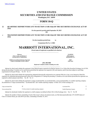Thumbnail Marriott International Quarterly Report 2015-q3