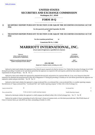 Thumbnail Marriott International Quarterly Report 2016-q3