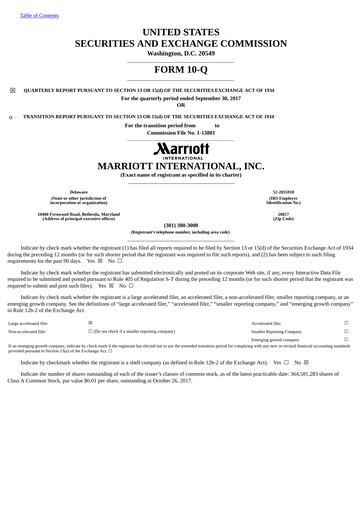 Thumbnail Marriott International Quarterly Report 2017-q3