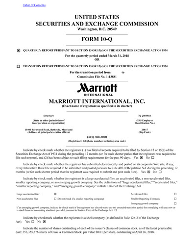 Thumbnail Marriott International Quarterly Report 2018-q1
