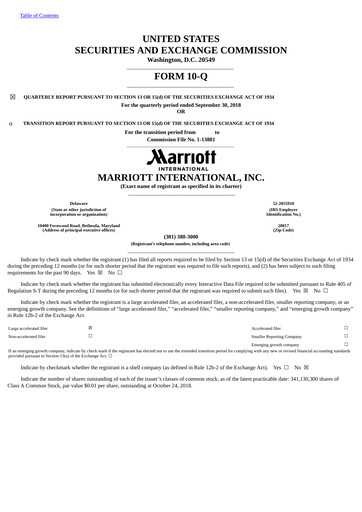Thumbnail Marriott International Quarterly Report 2018-q3