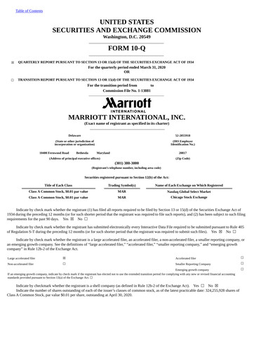 Thumbnail Marriott International Quarterly Report 2020-q1