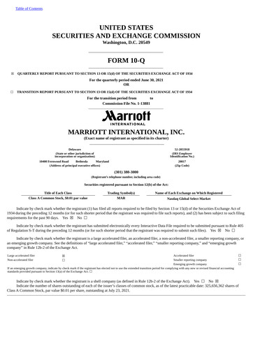 Thumbnail Marriott International Quarterly Report 2021-q2