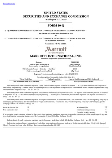 Thumbnail Marriott International Quarterly Report 2023-q3