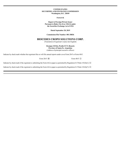 Vorschaubild Bioceres Crop Solutions
 Finanzmitteilung fy2020