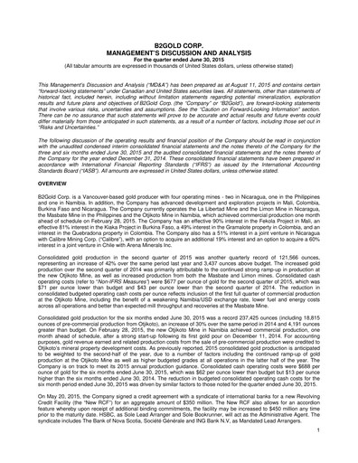 Thumbnail B2Gold
 Quarterly Report 2015-q2