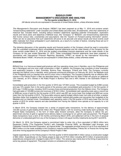 Thumbnail B2Gold
 Quarterly Report 2016-q1