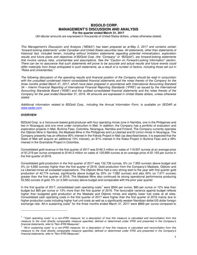 Thumbnail B2Gold
 Quarterly Report 2017-q1