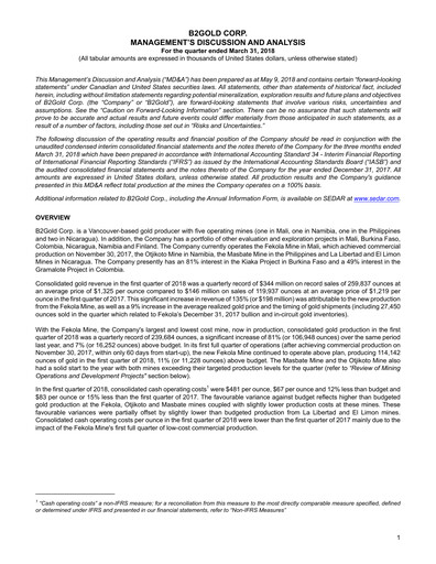 Thumbnail B2Gold
 Quarterly Report 2018-q1