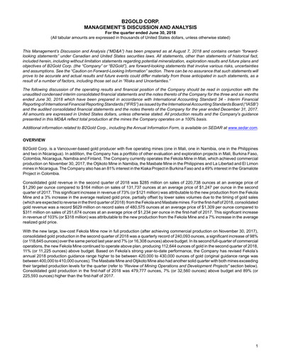 Thumbnail B2Gold
 Quarterly Report 2018-q2