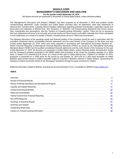Thumbnail B2Gold
 Quarterly Report 2019-q3