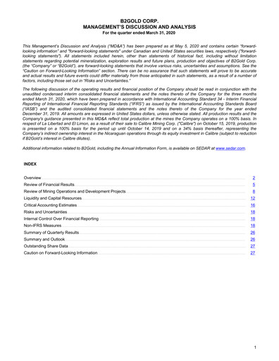 Thumbnail B2Gold
 Quarterly Report 2020-q1