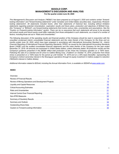 Thumbnail B2Gold
 Quarterly Report 2020-q2