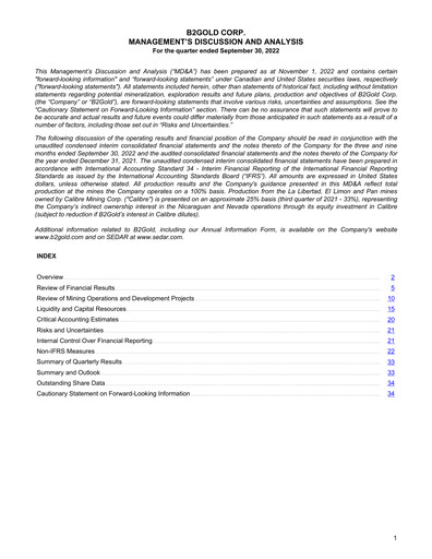 Thumbnail B2Gold
 Quarterly Report 2022-q3