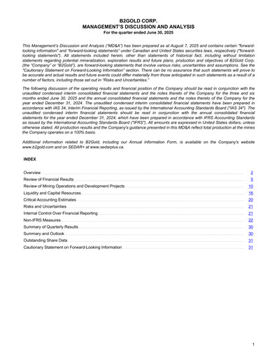 Miniature B2Gold
 Rapport trimestriel 2025-q2