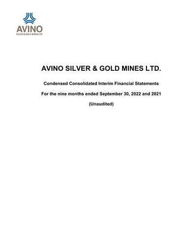 Thumbnail Avino Silver & Gold Mines
 Quarterly Report 2022-q3