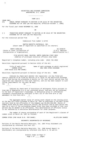 Thumbnail Martin Marietta Materials Annual Report 1996