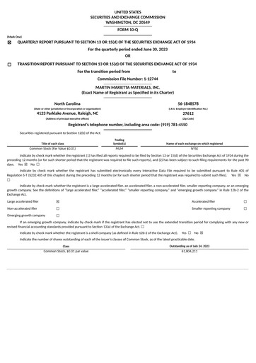 Thumbnail Martin Marietta Materials Quarterly Report 2023-q2