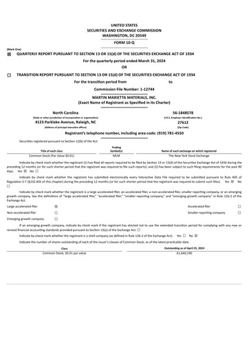 Thumbnail Martin Marietta Materials Quarterly Report 2024-q1