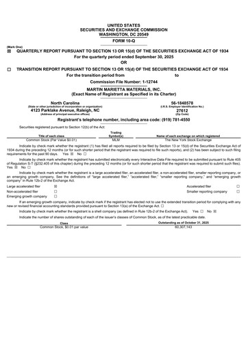 Thumbnail Martin Marietta Materials Quarterly Report 2025-q3