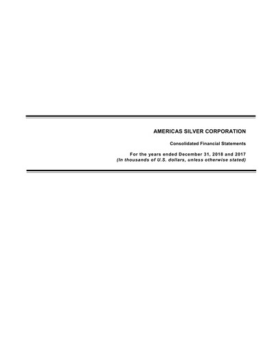 Thumbnail Americas Gold and Silver Corp Financial Statement 2018