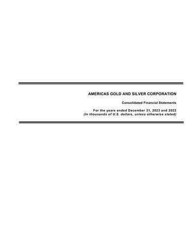 Thumbnail Americas Gold and Silver Corp Financial Statement 2023