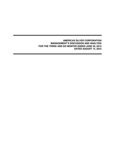 Vorschaubild Americas Gold and Silver Corp Quartalsbericht 2015-q2