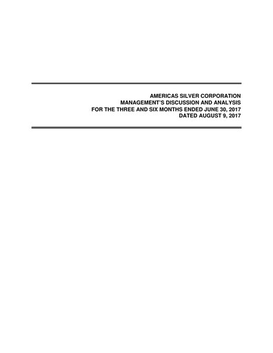 Vorschaubild Americas Gold and Silver Corp Quartalsbericht 2017-q2