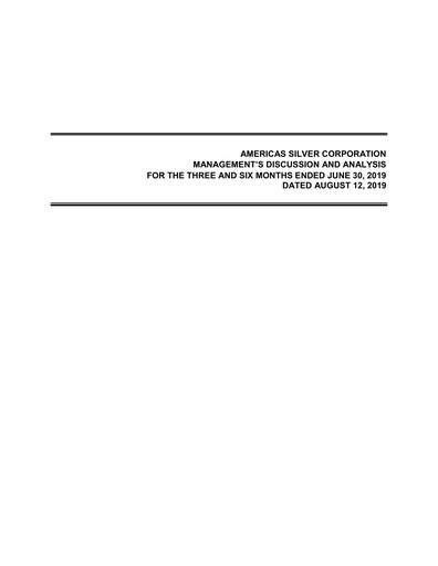 Vorschaubild Americas Gold and Silver Corp Quartalsbericht 2019-q2