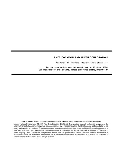 Miniature Americas Gold and Silver Corp Rapport trimestriel 2025-q2