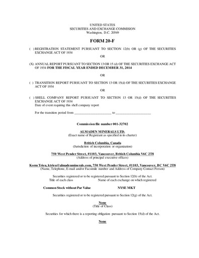Vorschaubild Almaden Minerals
 Jahresbericht 2014