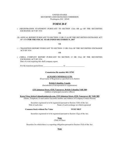 Vorschaubild Almaden Minerals
 Jahresbericht 2017