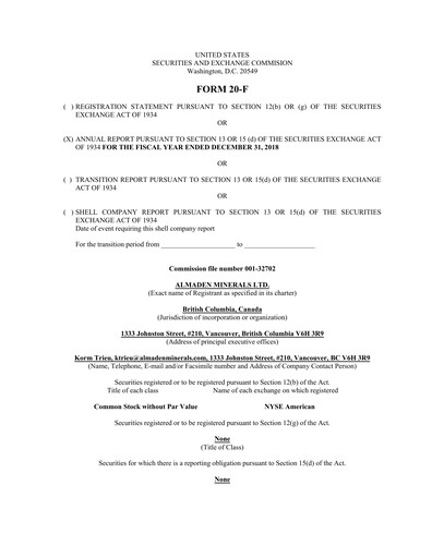Vorschaubild Almaden Minerals
 Jahresbericht 2018